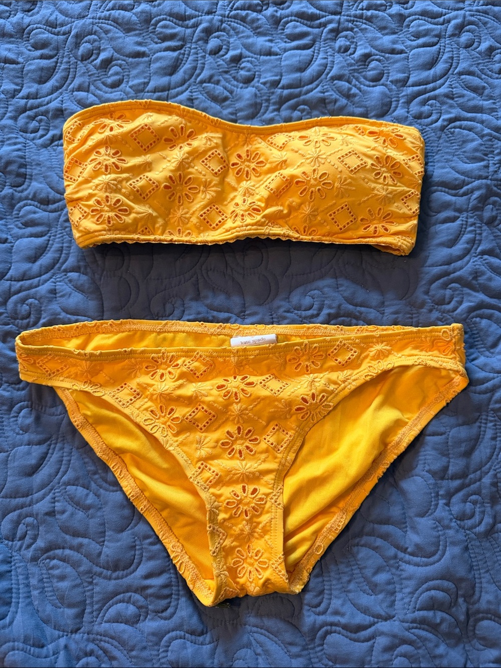 kate spade Yellow Eyelet Bandeau Bikini Set